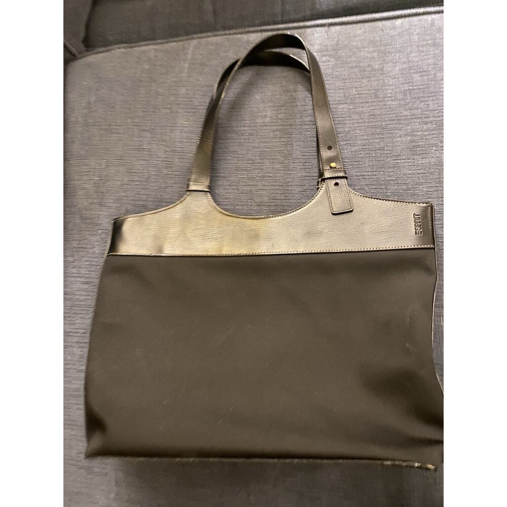 Black Esprit Vegan Leather & Canvas Black Handbag EXCELLENT CONDITION